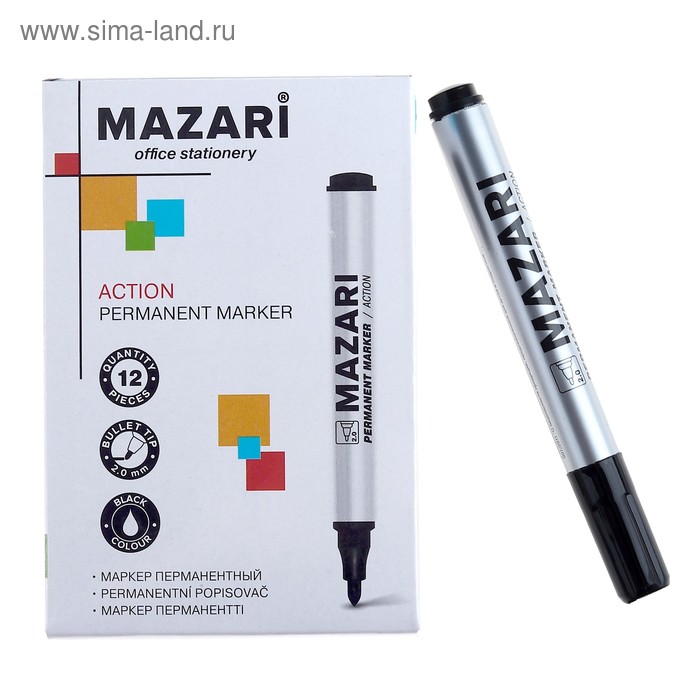 Маркер перманентный Mazari Action, 2.0 мм, чёрный