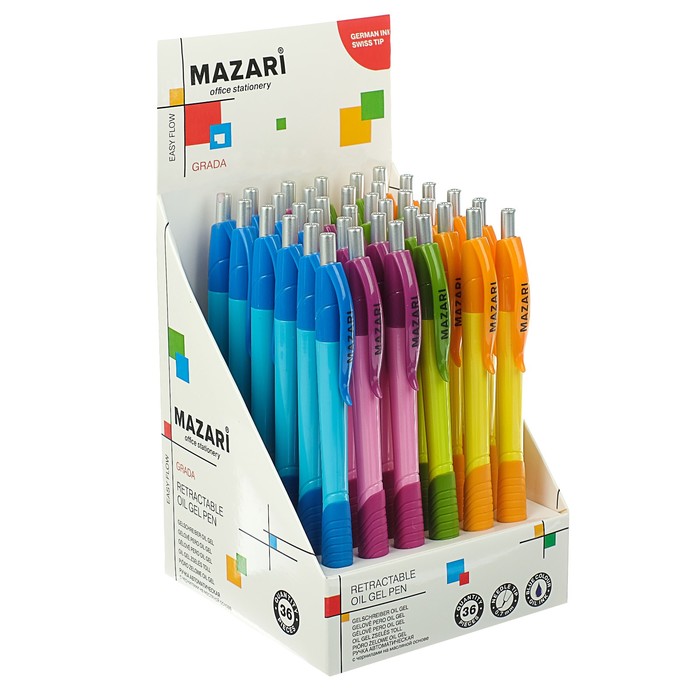 Ручка шариковая автоматическая Grada, чернила синие на маслянной основе, пулевидный пишущий узел 0.7мм, резиновый упор, микс