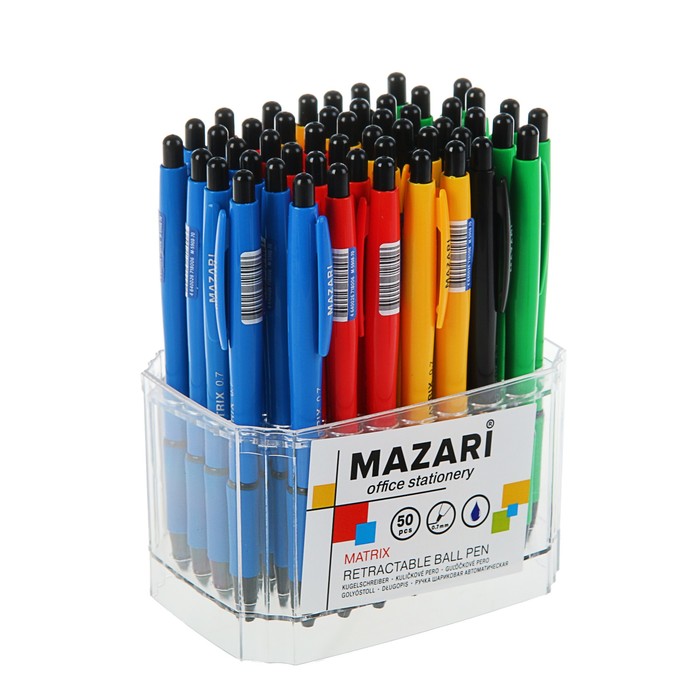 Ручка шариковая автоматическая Matrix, узел 0,7 мм, чернила синие, резиновый упор, микс