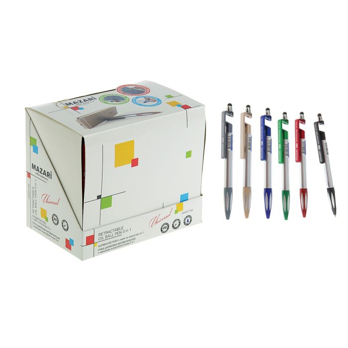 Ручка шариковая автоматическая 3 в 1 Universal: ручка+подставка для телефона+стилус, чернила синие на масляной основе, узел 0,7 мм, микс