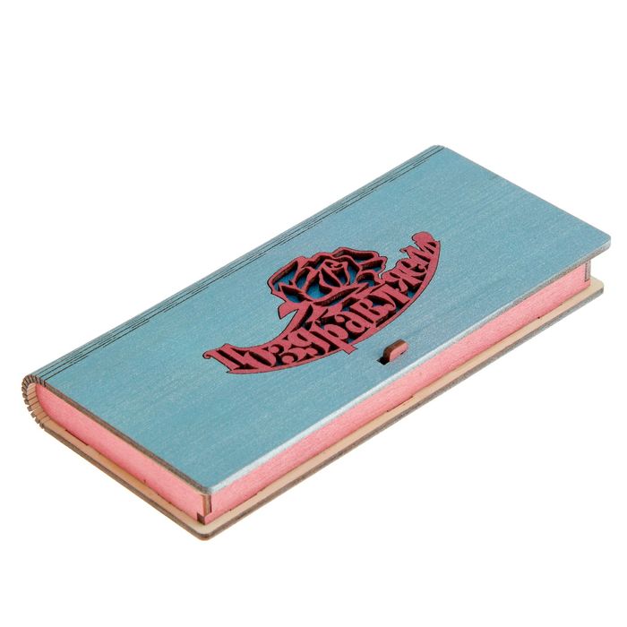 Конверт деревянный "Поздравляем" бирюзовый, роза 17 х 8,5 х 2