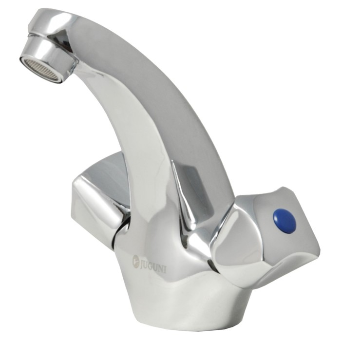 Смеситель для умывальника двуручный Juguni JGN0730 с гибкой подводкой, кран-букса керамика, хром.маховики