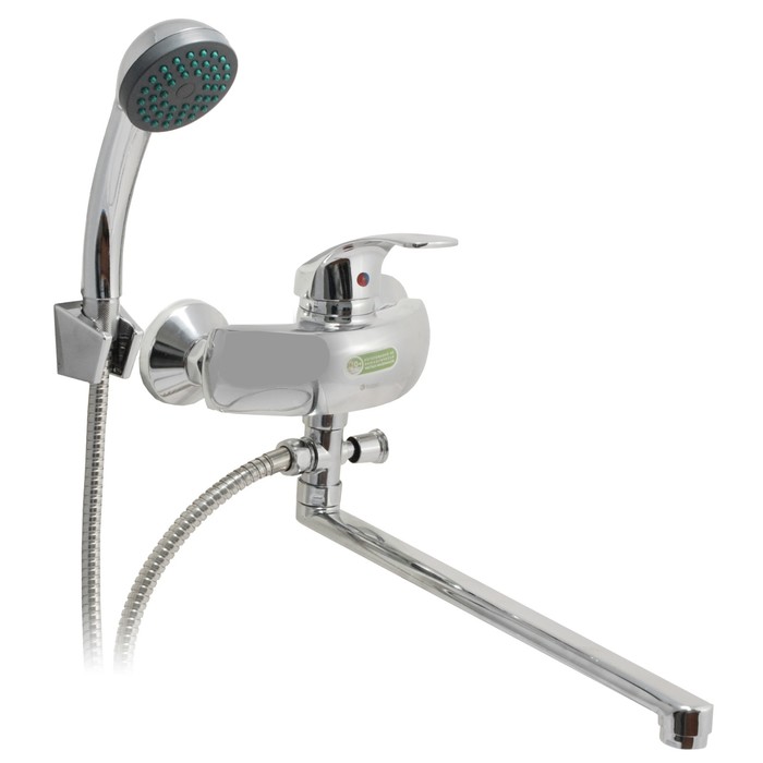 Смеситель ванно-душевой одноручный Juguni JGN0121 с металлическим шлангом, хром.лейкой, L-излив 350 мм, картридж 40 мм