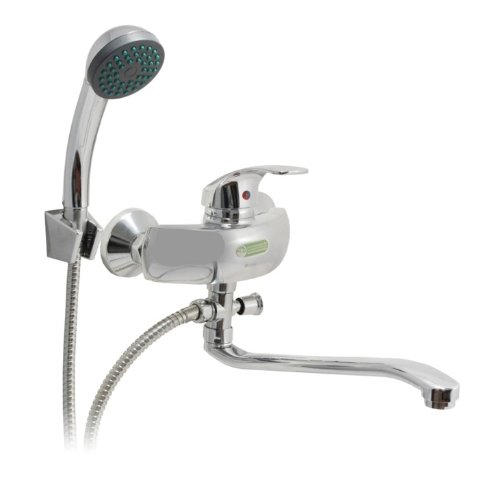 Смеситель ванно-душевой одноручный Juguni JGN0121/B с металлическим шлангом, хром.лейкой, S-излив 350 мм, картридж 40 мм