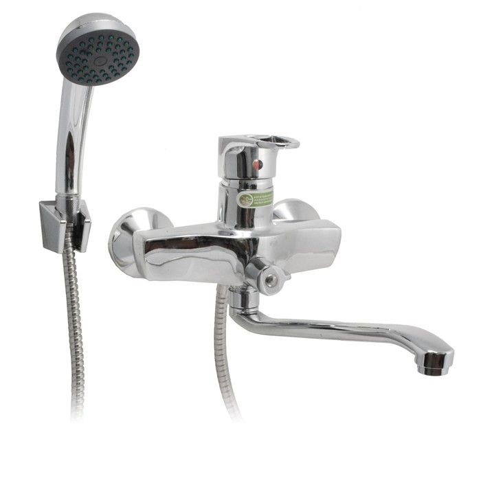 Смеситель ванно-душевой одноручный Juguni JGN0122 с металлическим шлангом, хром.лейкой, L-излив 350 мм, картридж 40 мм