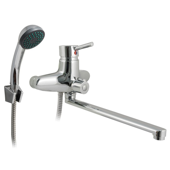 Смеситель ванно-душевой одноручный Juguni JGN0123 с металлическим шлангом, хром.лейкой, L-излив 350 мм, картридж 40 мм