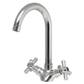

Смеситель для мойки двуручный Juguni JGN0341/B с гибкой подводкой, крепление-гайка, кран-букса керамика, хром.маховики