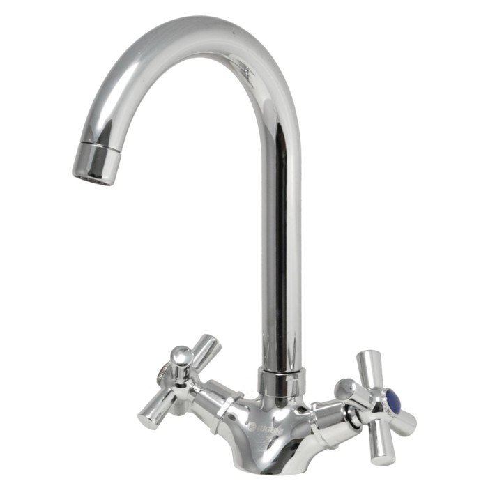 Смеситель для мойки двуручный Juguni JGN0441/B с гибкой подводкой, кран-букса керамика, хром.маховики