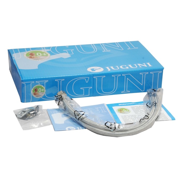 Смеситель для мойки двуручный Juguni JGN0441/B с гибкой подводкой, кран-букса керамика, хром.маховики