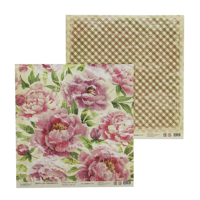 Бумага для скрапбукинга "Винтаж. Розы и сетка" 30,5х30,5 см  190г/м2