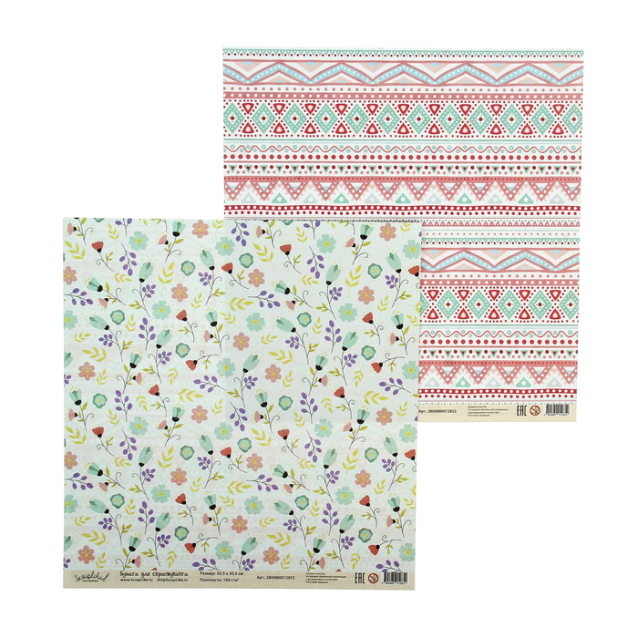 Бумага для скрапбукинга "Нежность. Цветы и орнаменты" 30,5х30,5 см  190г/м2