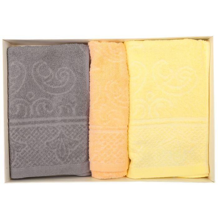 Набор полотенец "Этель" Орнамент, размер 30х70 см-1 шт., 50х90 см-2 шт., 400 г/м2