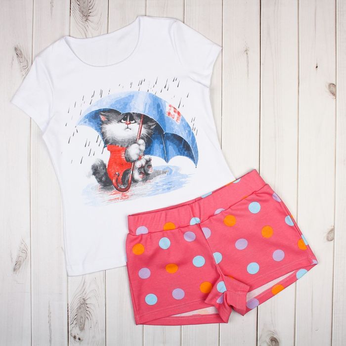 Комплект женский (футболка, шорты) Зонтик цвет белый/розовый, р-р 52