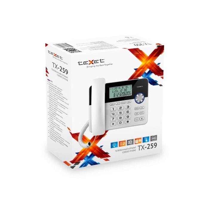 Телефон проводной Texet TX-259, черный/серебристый