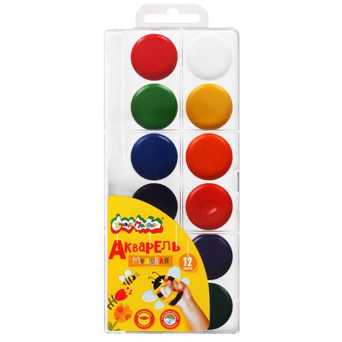 Акварель «Каляка-Маляка», 12 цветов, в пластиковой коробке, без кисти