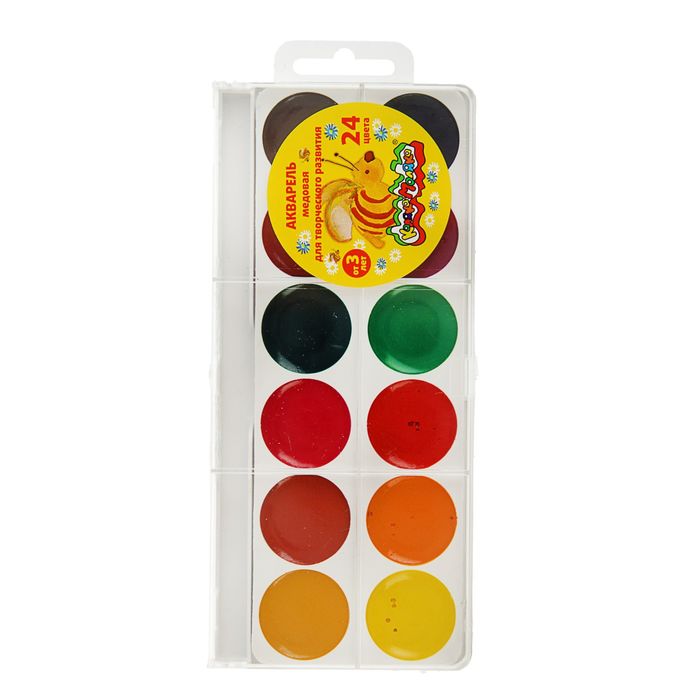 Акварель «Каляка-Маляка», 24 цвета, в пластиковой коробке, без кисти