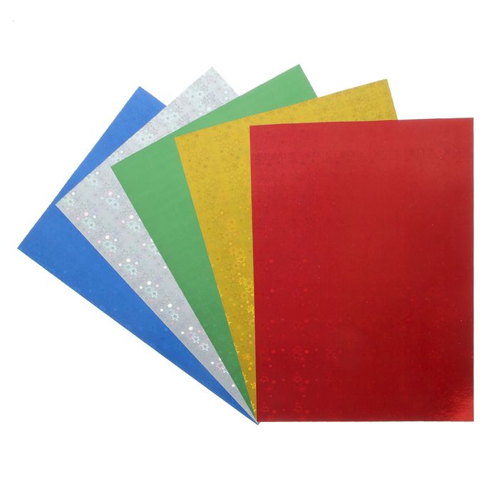 Картон цветной голографический А4, 5 листов, 5 цветов "Каляка-Маляка"