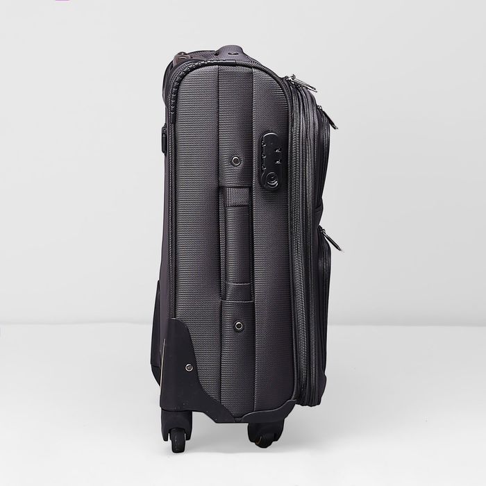 Чемодан малый на молнии, 1 отдел, 44 л, 2 наружных кармана, 4 колеса, кодовый замок, цвет тёмно-серый