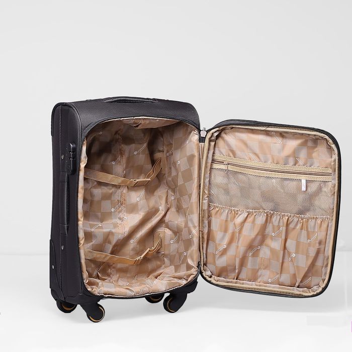 Чемодан малый на молнии, 1 отдел, 44 л, 2 наружных кармана, 4 колеса, кодовый замок, цвет тёмно-серый