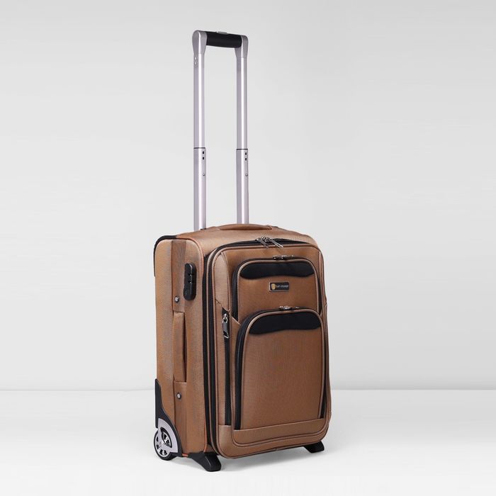 Чемодан на молнии, малый, 20", 44 л, 1 отдел, 2 наружных кармана, 2 колеса, цвет бежевый