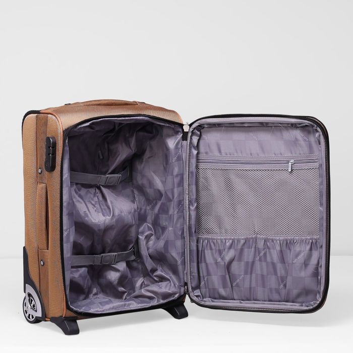 Чемодан на молнии, малый, 20", 44 л, 1 отдел, 2 наружных кармана, 2 колеса, цвет бежевый