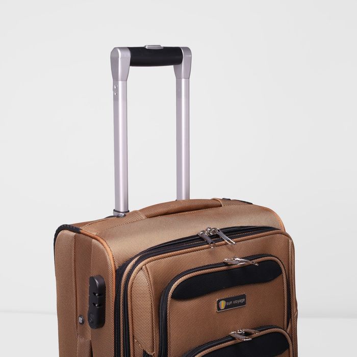 Чемодан на молнии, малый, 20", 44 л, 1 отдел, 2 наружных кармана, 2 колеса, цвет бежевый