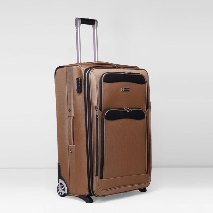 Чемодан на молнии, большой, 28", 115 л, 1 отдел, 2 наружных кармана, 2 колеса, цвет бежевый
