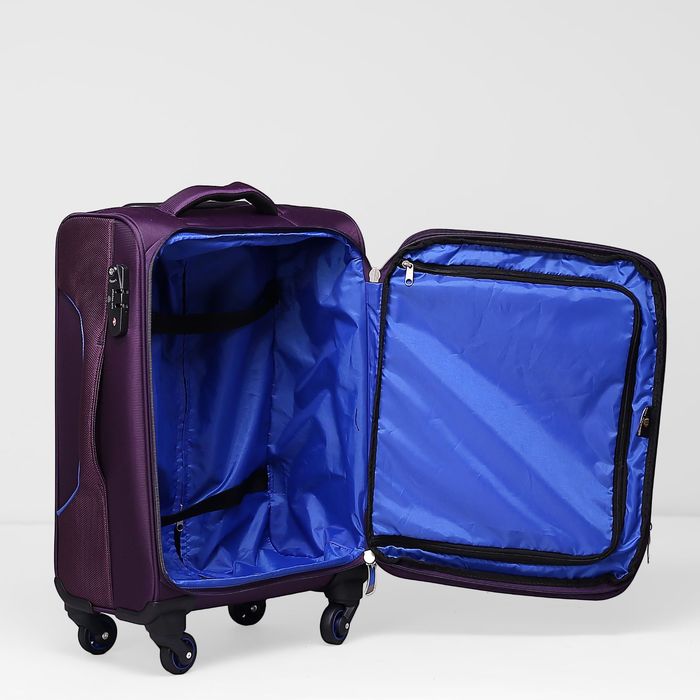 Чемодан малый на молнии, 1 отдел, 44 л, 2 наружных кармана, 4 колеса, кодовый замок, цвет фиолетовый