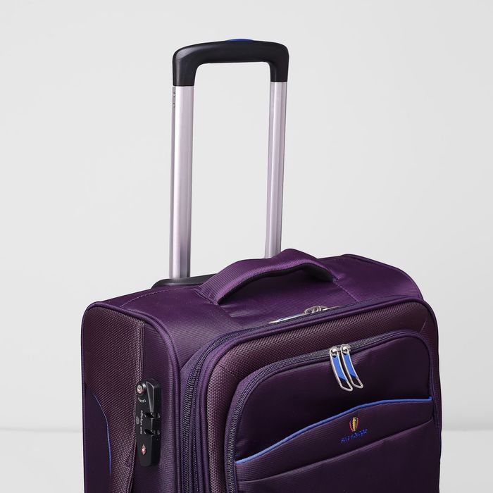 Чемодан малый на молнии, 1 отдел, 44 л, 2 наружных кармана, 4 колеса, кодовый замок, цвет фиолетовый