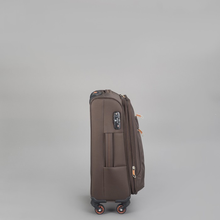 Чемодан малый на молнии, 1 отдел, 44 л, 2 наружных кармана, 4 колеса, кодовый замок, цвет коричневый