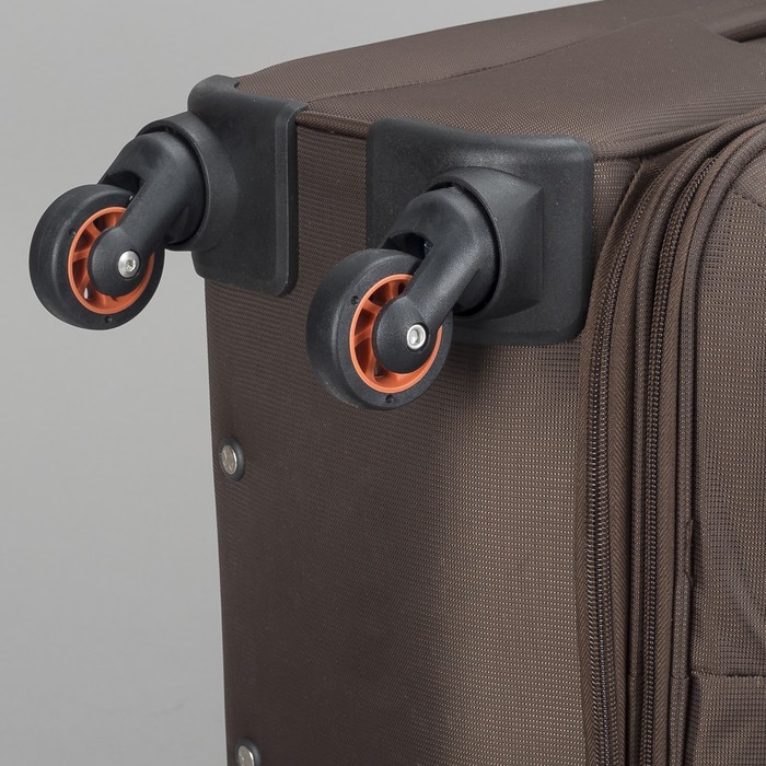 Чемодан малый на молнии, 1 отдел, 44 л, 2 наружных кармана, 4 колеса, кодовый замок, цвет коричневый