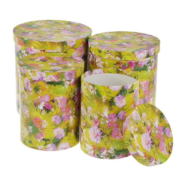 Набор коробок 4в1 "Зелёные цветы", 23 х 23 х 25 - 15 х 15 х 20 см