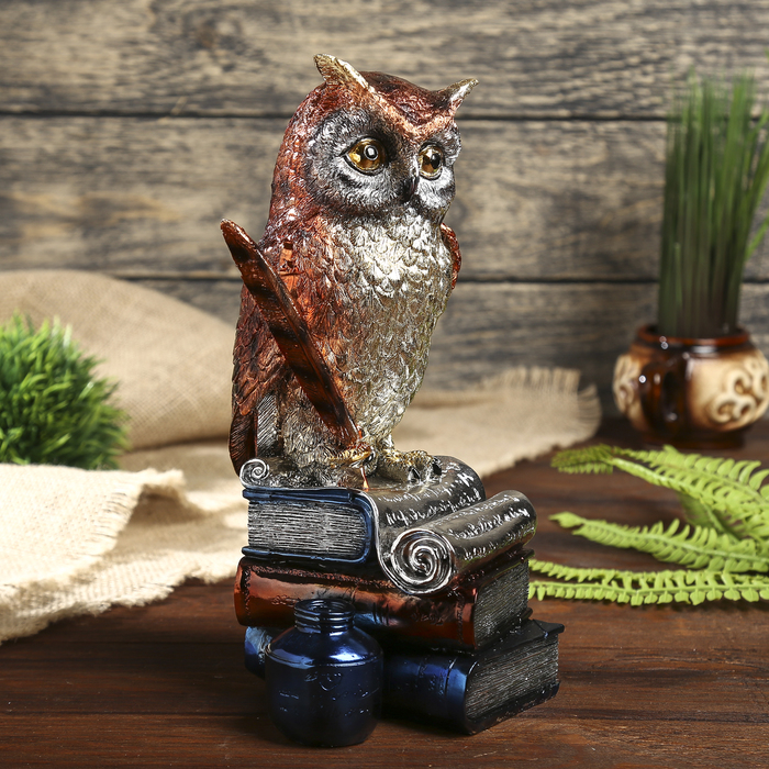 Сувенир цветной "Филин на книгах с подставкой для ручки" 25х14,5х12 см