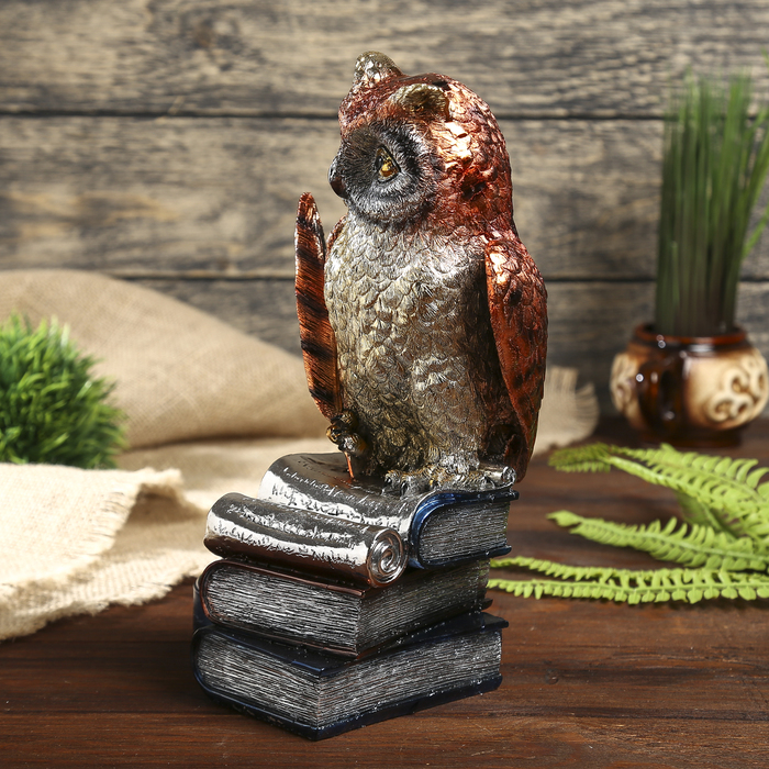 Сувенир цветной "Филин на книгах с подставкой для ручки" 25х14,5х12 см