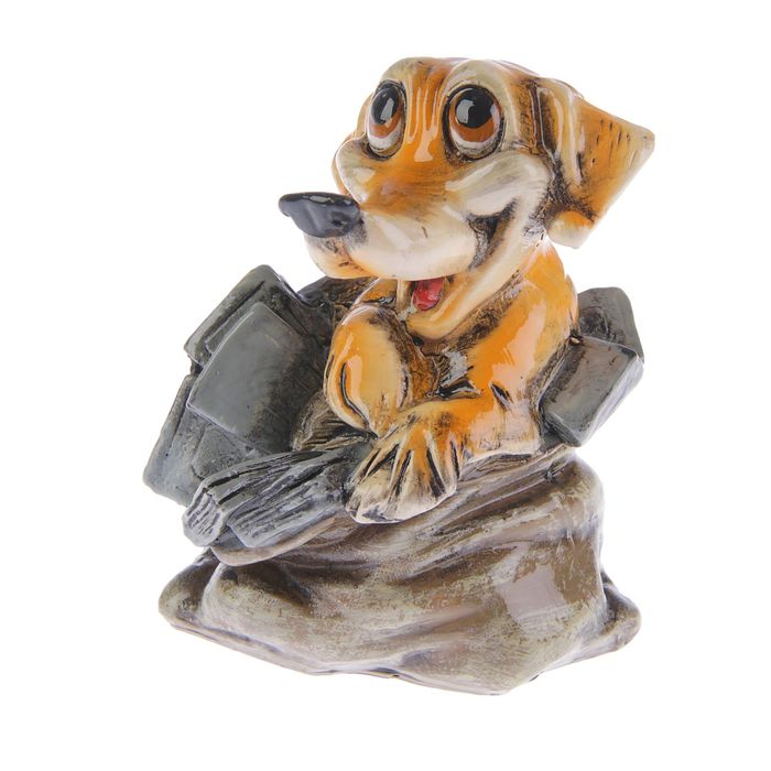 Копилка полистоун "Весёлый щенок Снуппи в мешке с деньгами" 10х7х7 см