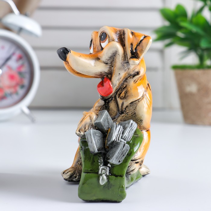 Копилка полистоун "Весёлый щенок Снуппи с чемоданом денег" 14х7,5х13 см