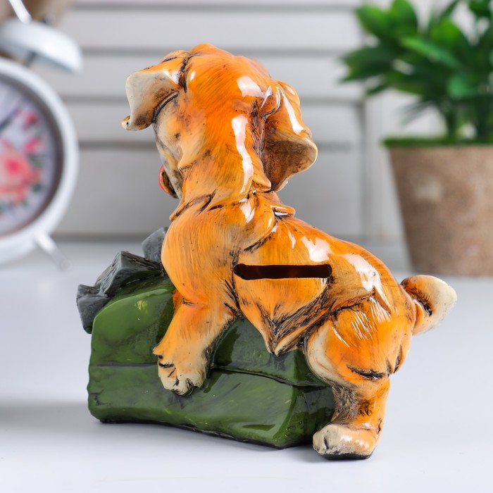 Копилка полистоун "Весёлый щенок Снуппи с чемоданом денег" 14х7,5х13 см