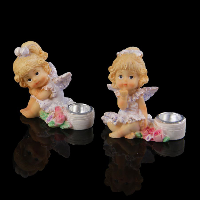 Сувенир полистоун"Ангелочек-девочка в голубом сарафанчике с подст. под свечу"МИКС 5х3,8х5см