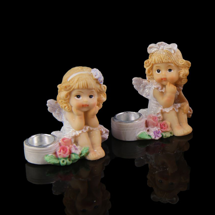 Сувенир полистоун"Ангелочек-девочка в голубом сарафанчике с подст. под свечу"МИКС 5х3,8х5см