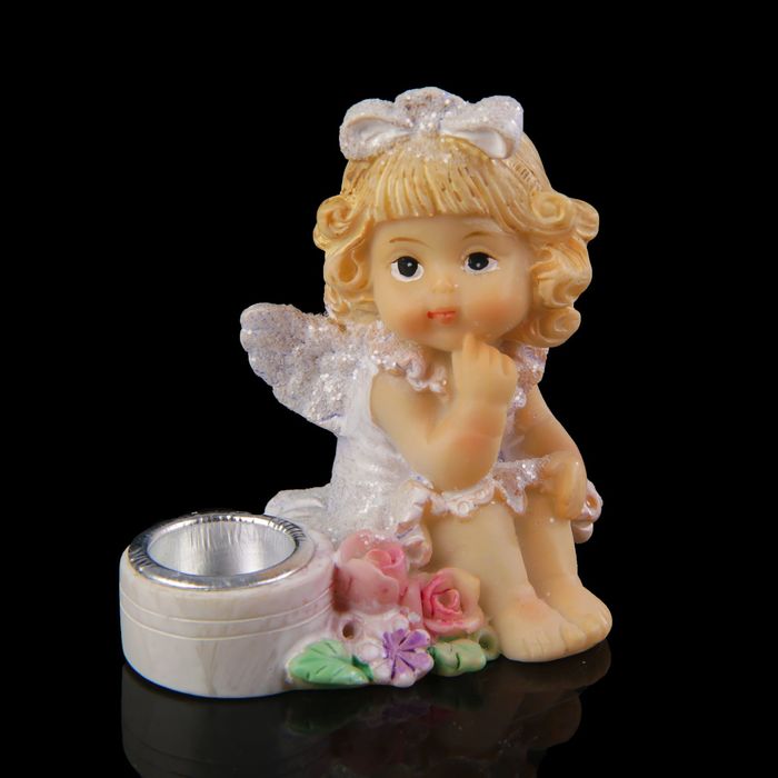 Сувенир полистоун"Ангелочек-девочка в голубом сарафанчике с подст. под свечу"МИКС 5х3,8х5см