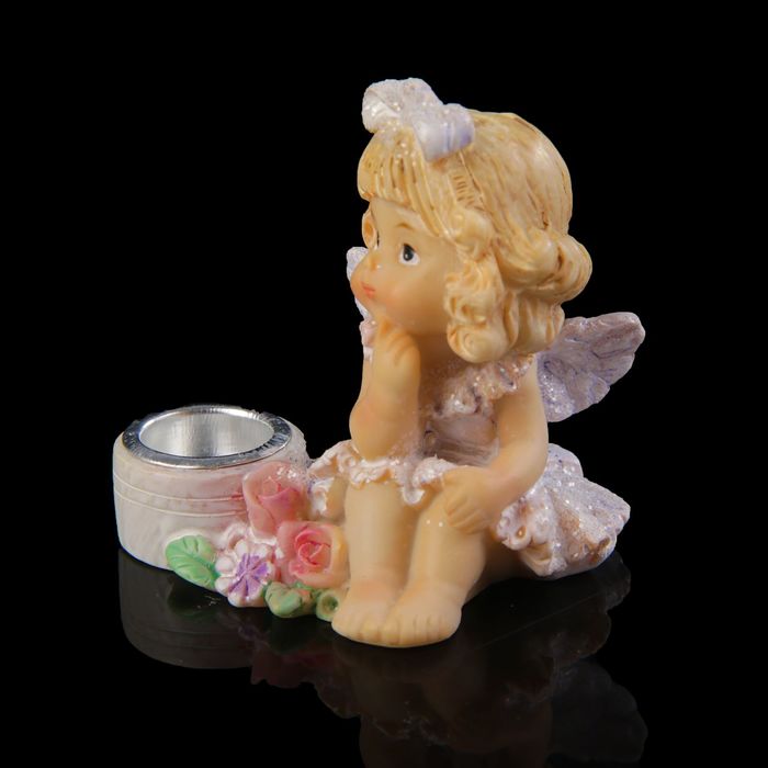 Сувенир полистоун"Ангелочек-девочка в голубом сарафанчике с подст. под свечу"МИКС 5х3,8х5см