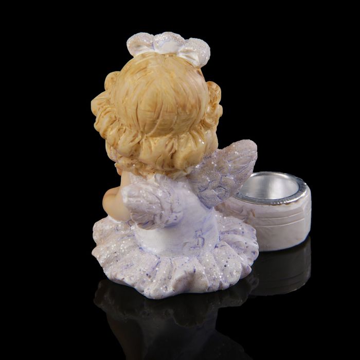 Сувенир полистоун"Ангелочек-девочка в голубом сарафанчике с подст. под свечу"МИКС 5х3,8х5см