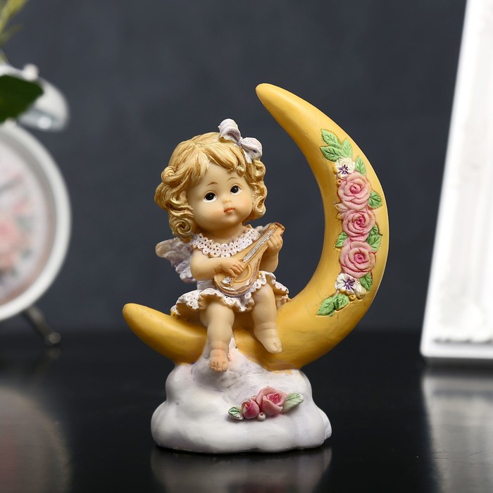 Сувенир полистоун "Ангелочек-девочка в голубом сарафанчике на месяце" МИКС 13х10х5 см