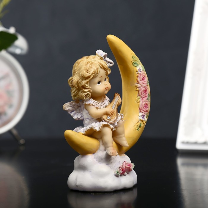 Сувенир полистоун "Ангелочек-девочка в голубом сарафанчике на месяце" МИКС 13х10х5 см