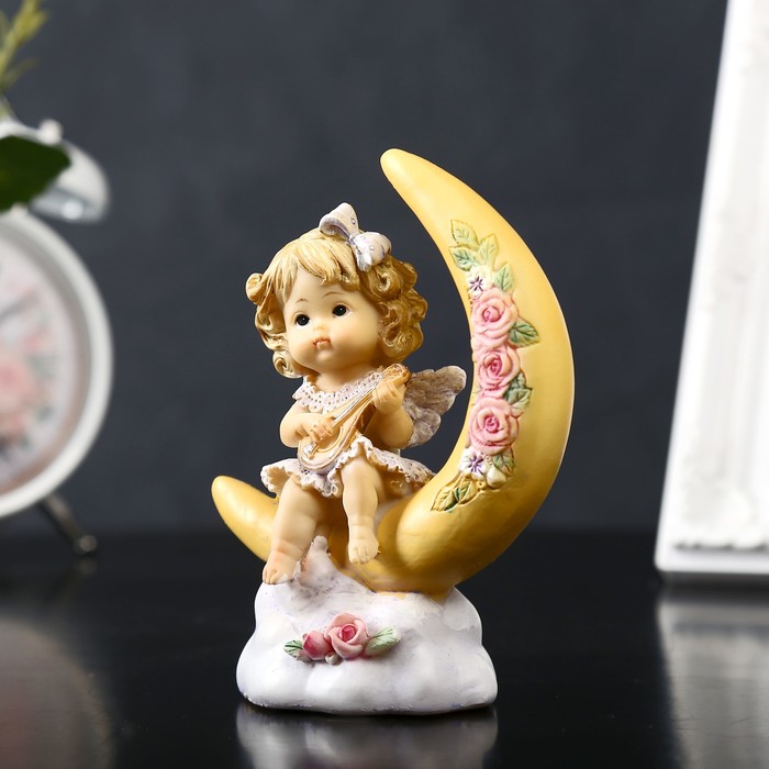 Сувенир полистоун "Ангелочек-девочка в голубом сарафанчике на месяце" МИКС 13х10х5 см