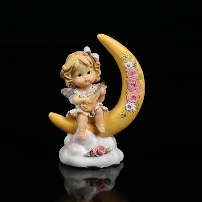 Сувенир полистоун "Ангелочек-девочка в голубом сарафанчике на месяце" МИКС 13х10х5 см
