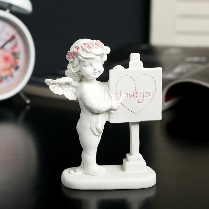 Сувенир полистоун "Белоснежный ангел с надписью I love you" 12х9,8х4,5 см