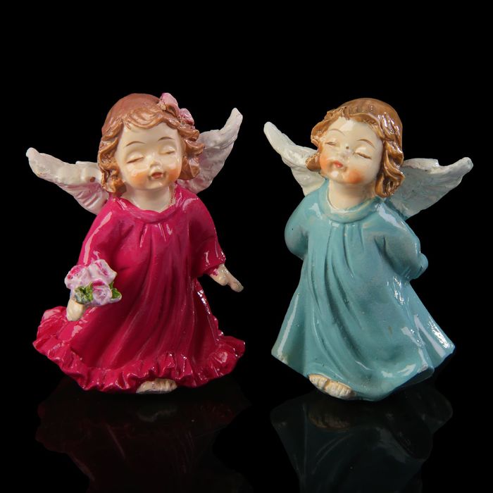 Сувенир полистоун "Ангелочек-малыш с букетом/сердцем" лак МИКС 6,5х4,5х3 см