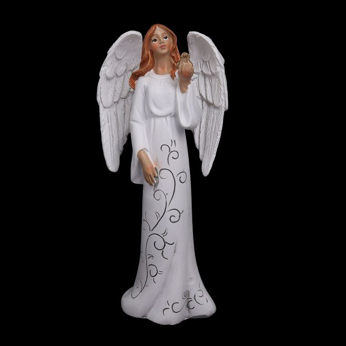 Сувенир полистоун "Ангел девушка в платье с узором с голубкой в руках" 15,5х7,5х5 см