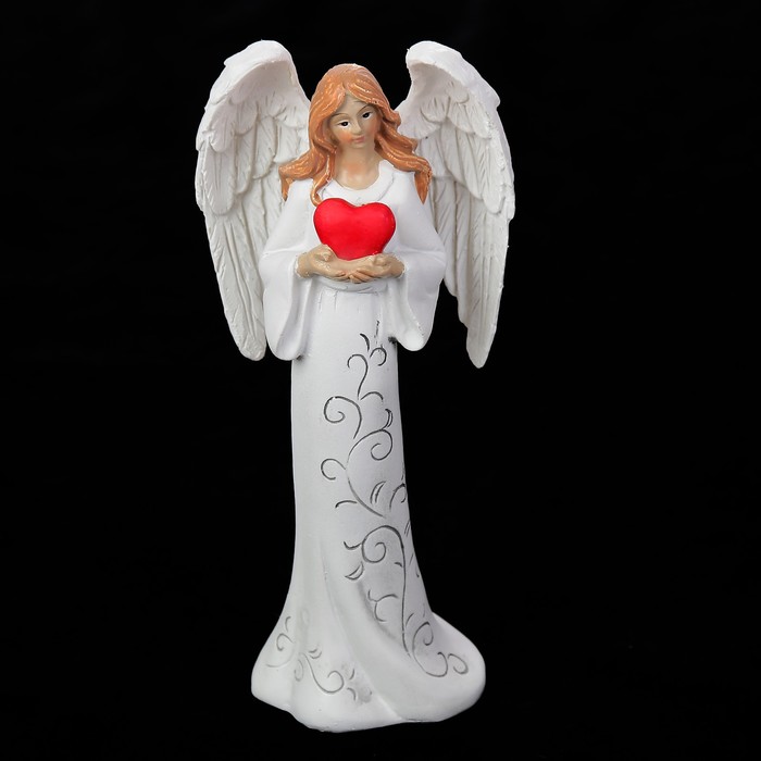 Сувенир полистоун "Ангел девушка в платье с узором с сердцем в руках" 15,5х7,5х5 см